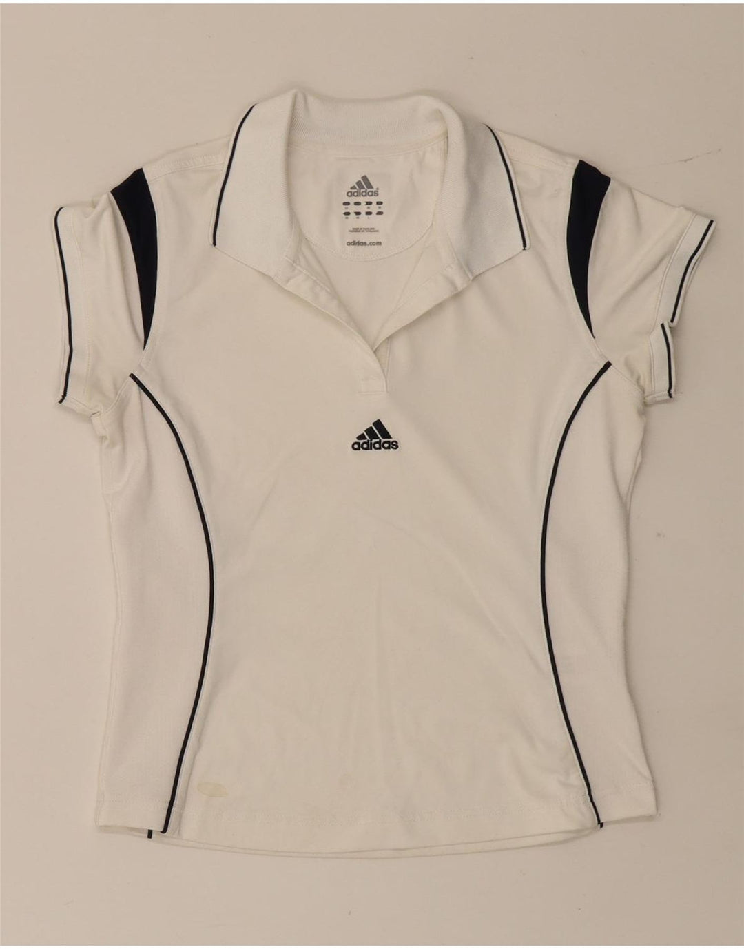 Damska koszulka polo Adidas UK 12 Średni biały poliester z blokami kolorów
