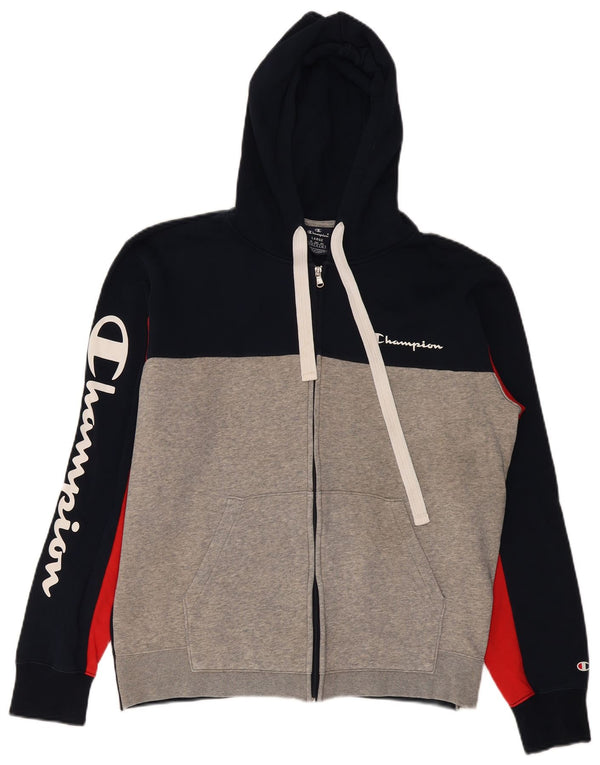 Męski sweter Champion z grafiką i zamkiem błyskawicznym, duży, granatowy, bawełniany z blokami kolorów