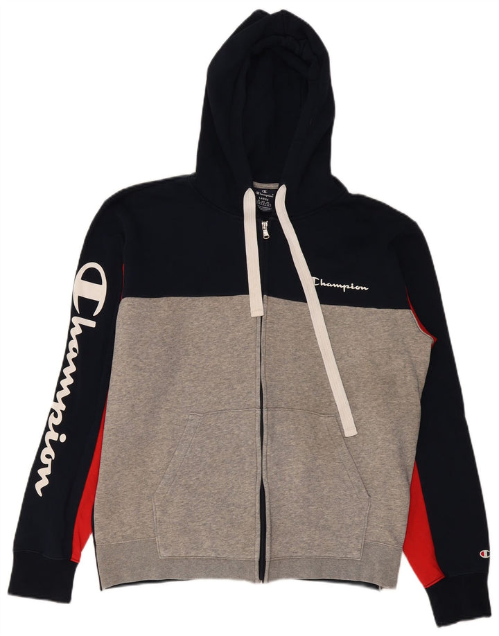 Męski sweter Champion z grafiką i zamkiem błyskawicznym, duży, granatowy, bawełniany z blokami kolorów