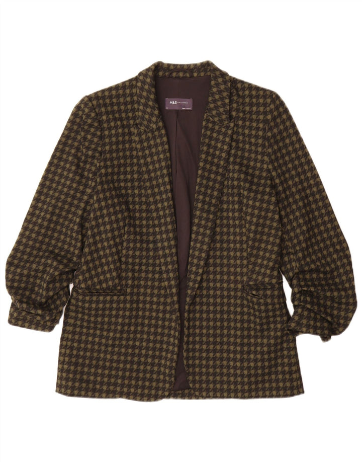 Marks & Spencer Damska otwarta marynarka UK 10, mała, khaki, pepitka