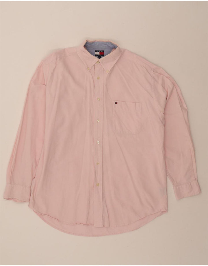 TOMMY HILFIGER Mens Shirt Large Pink Cotton Vintage Tommy Hilfiger and Second-Hand Tommy Hilfiger from Messina Hembry 