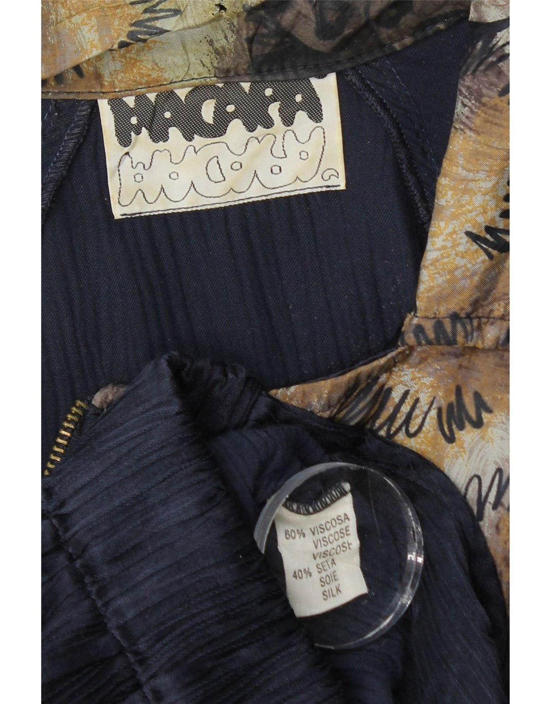 Vintage damska asymetryczna kurtka bomber UK 10, mały granatowy nadruk zwierzęcy