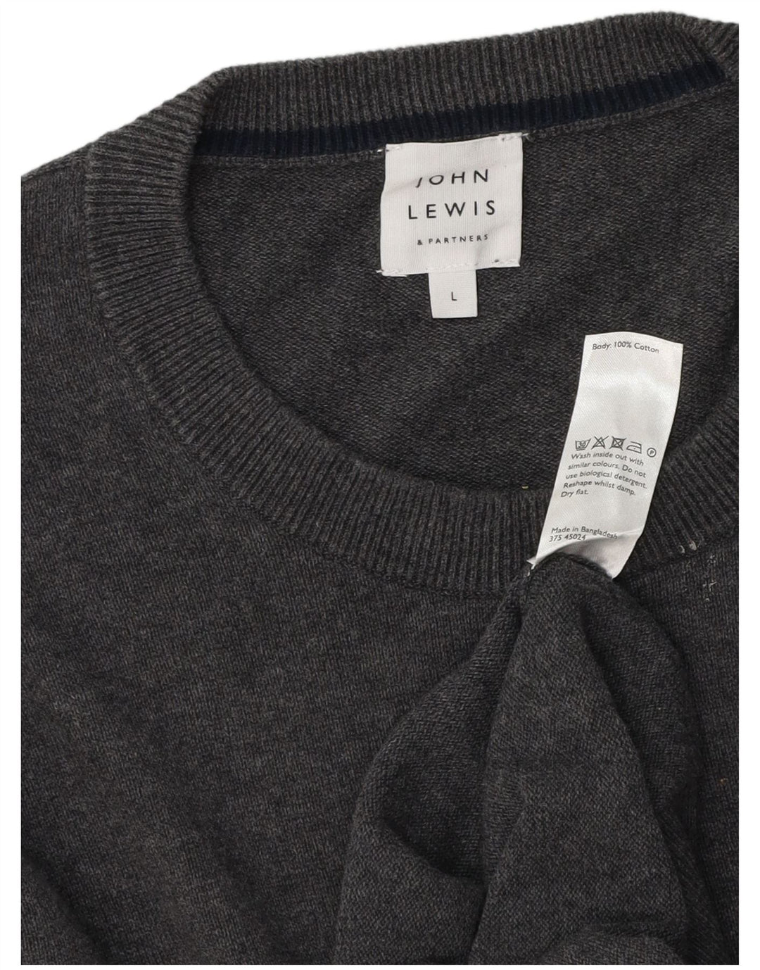 Męski sweter z okrągłym dekoltem John Lewis, duży, szary, bawełniany