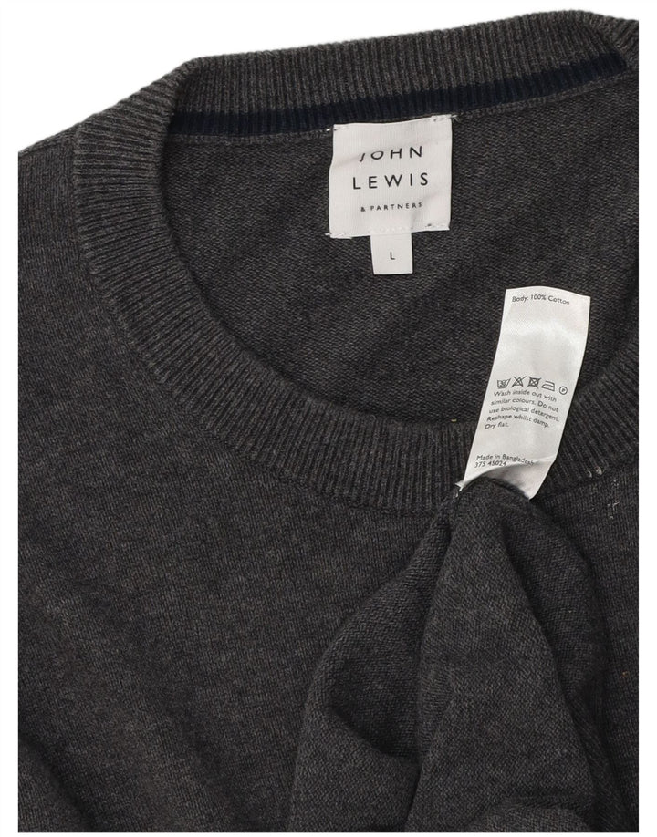 Męski sweter z okrągłym dekoltem John Lewis, duży, szary, bawełniany