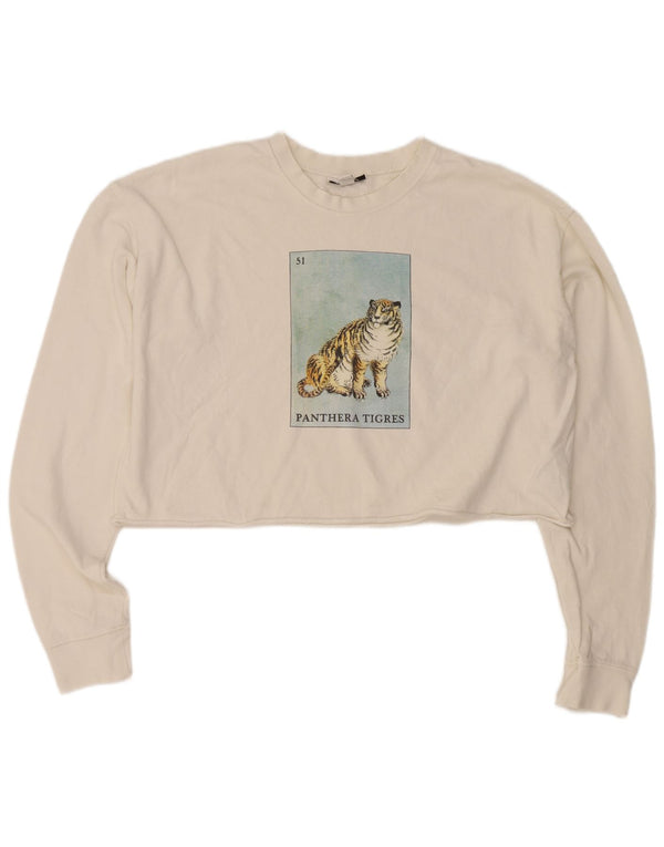 Topshop Damski sweter typu Crop Oversize UK 10, mały, biały, bawełniany