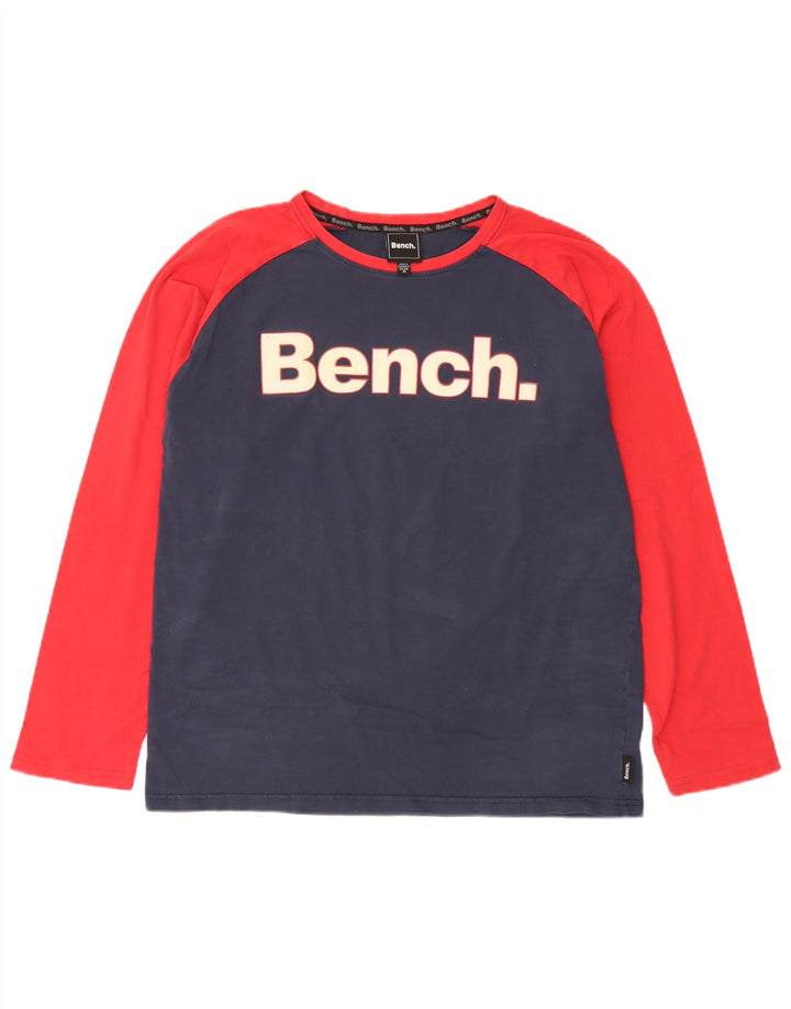 Męski graficzny top Bench z długim rękawem XL, granatowy, bawełniany w bloki kolorów