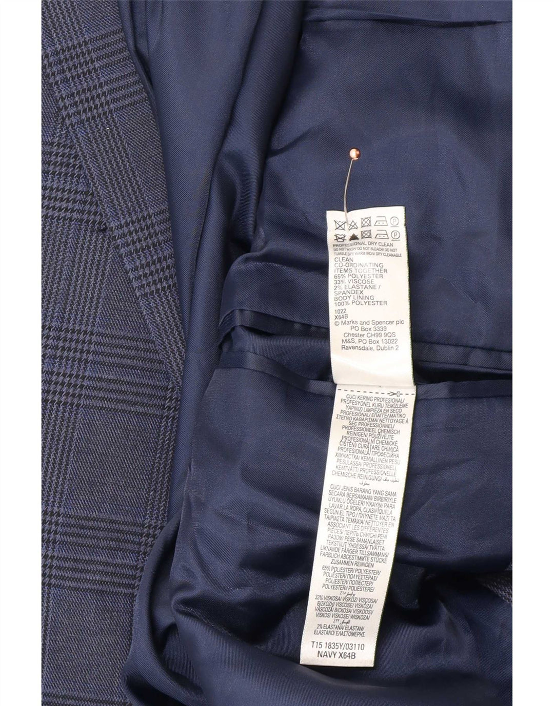 Marks & Spencer Męska marynarka zapinana na 2 guziki UK 48 2XL Niebieska pepitka
