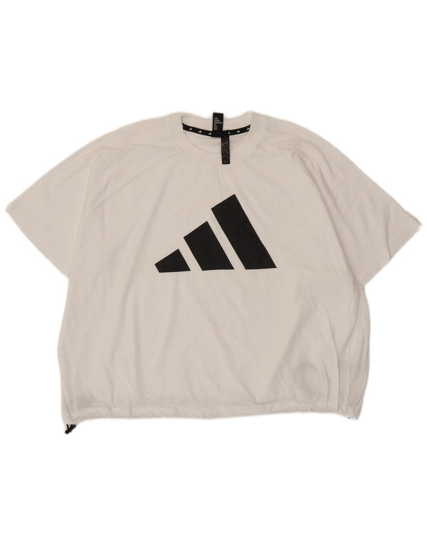 Damska koszulka ADIDAS Crop Oversize z grafiką Top UK 10 Small White Cotton