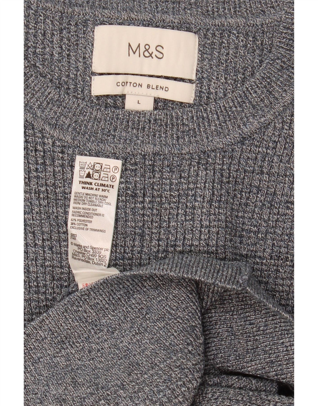 Marks & Spencer Męski sweter z okrągłym dekoltem, duży, szary, nakrapiany poliester