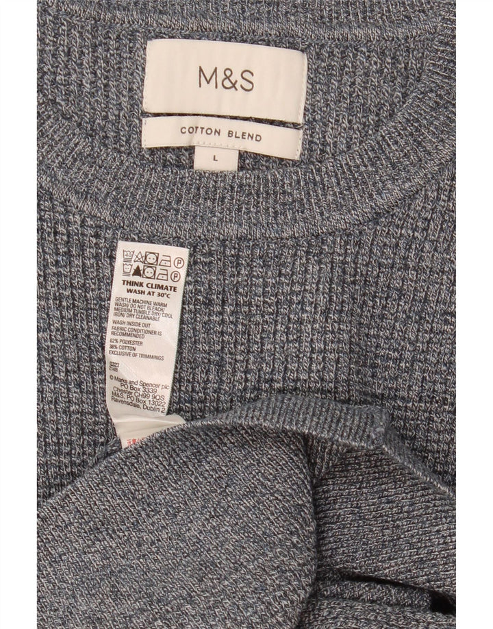 Marks & Spencer Męski sweter z okrągłym dekoltem, duży, szary, nakrapiany poliester