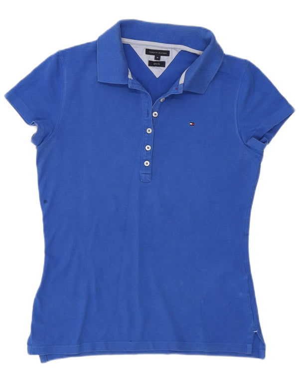 Damska koszulka polo Slim Fit Tommy Hilfiger UK 12, średnia niebieska bawełna