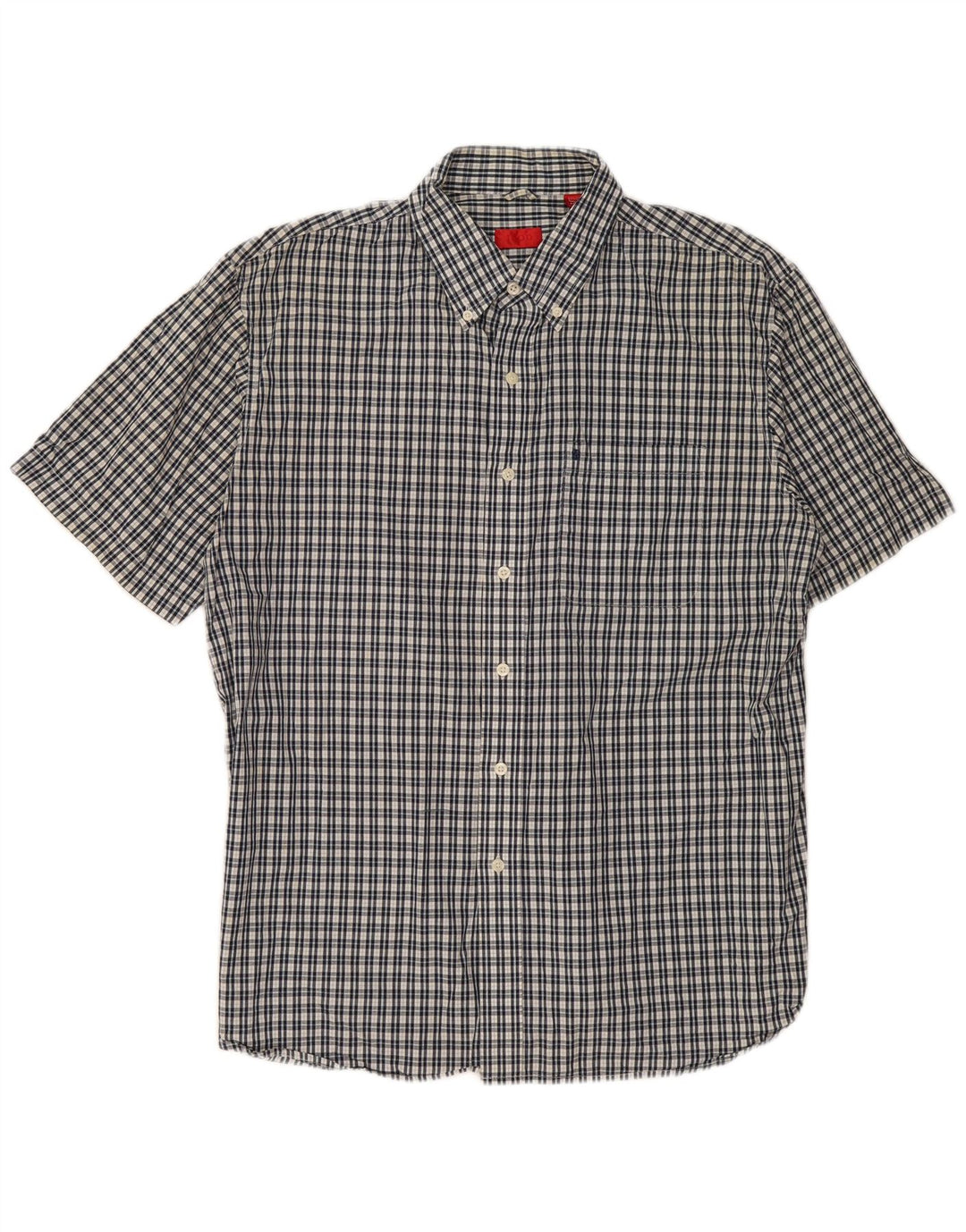 IZOD Męska koszula z krótkim rękawem, duża, granatowa, bawełniana w kratę