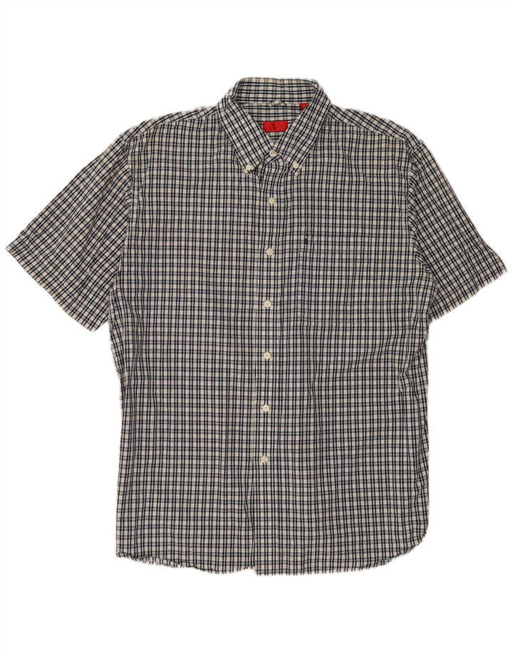 IZOD Męska koszula z krótkim rękawem, duża, granatowa, bawełniana w kratę