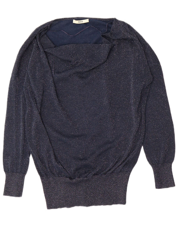 Damski sweter Oasis z dekoltem w łódkę UK 16, duży, granatowy, nakrapiany wiskoza