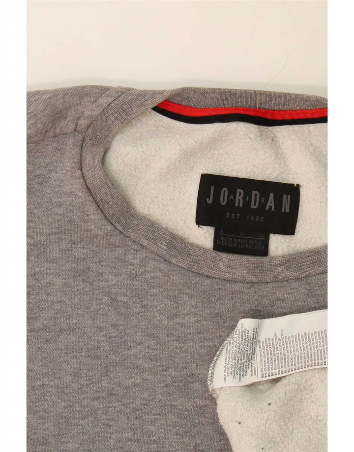 Męski sweter z grafiką Jordan, duży, szary, bawełniany z blokami kolorów
