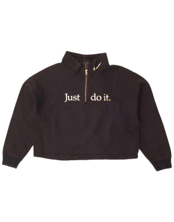 Nike Womens Crop Graphic Zip Neck Sweatshirt Jumper UK 16 Large Black
