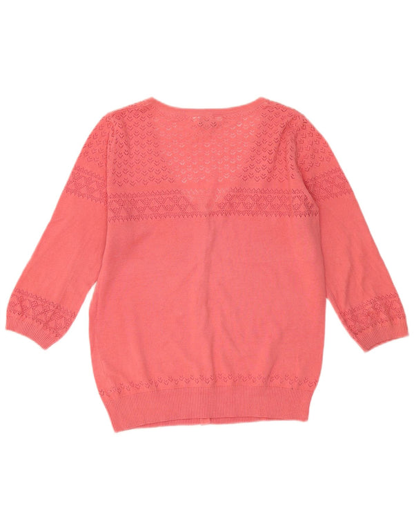 Damski sweter rozpinany Fat Face z rękawem 3/4, UK 14, średni różowy, bawełniany