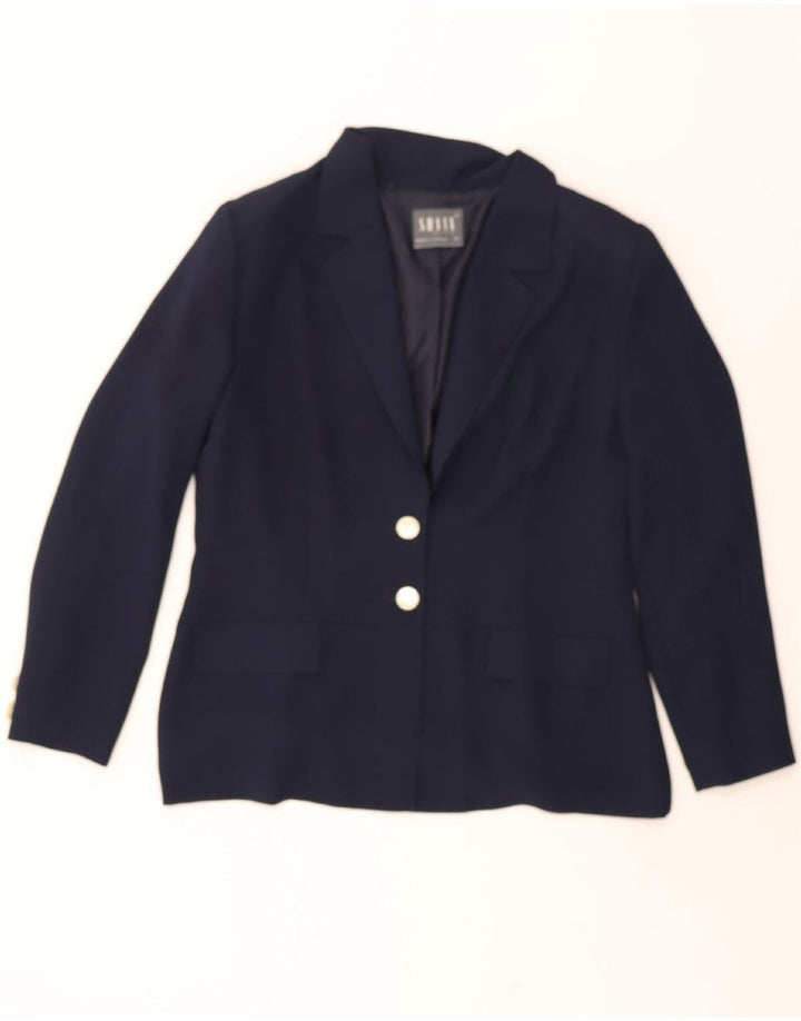 VINTAGE Womens 2 Button Blazer Jacket EU 42 Large Navy Blue Polyester Vintage Vintage and Second-Hand Vintage from Messina Hembry 
