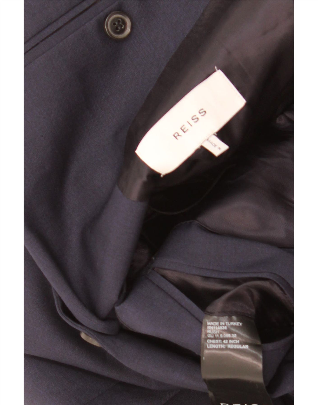 Męska marynarka zapinana na 2 guziki Reiss UK 40, duża granatowa wełna