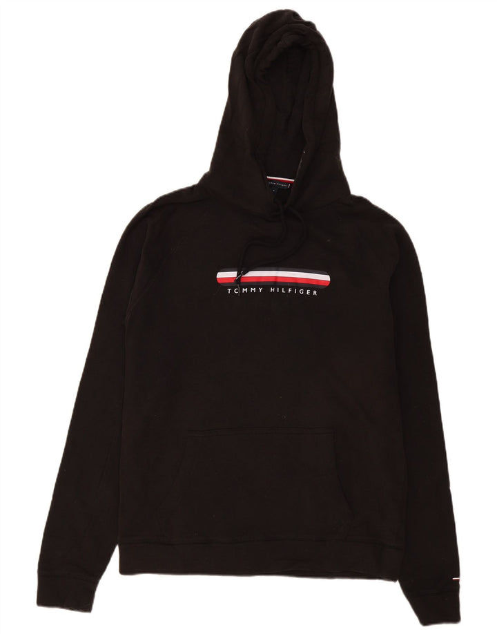 Męski sweter z kapturem i grafiką Tommy Hilfiger, średniej wielkości, czarny, bawełniany