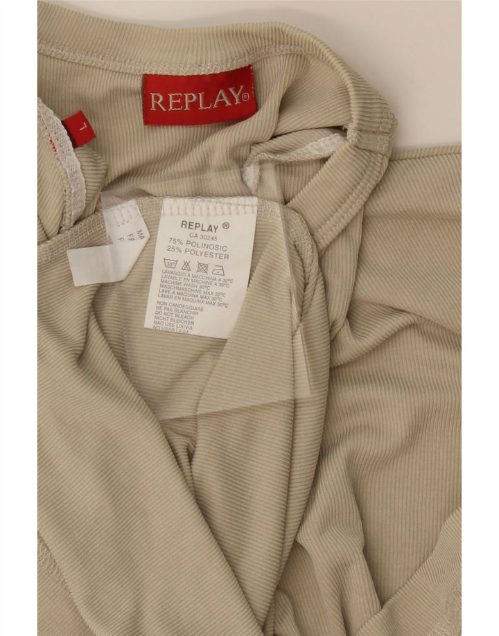 REPLAY Mens T-Shirt Top Large Beige Polyester Vintage Replay and Second-Hand Replay from Messina Hembry 