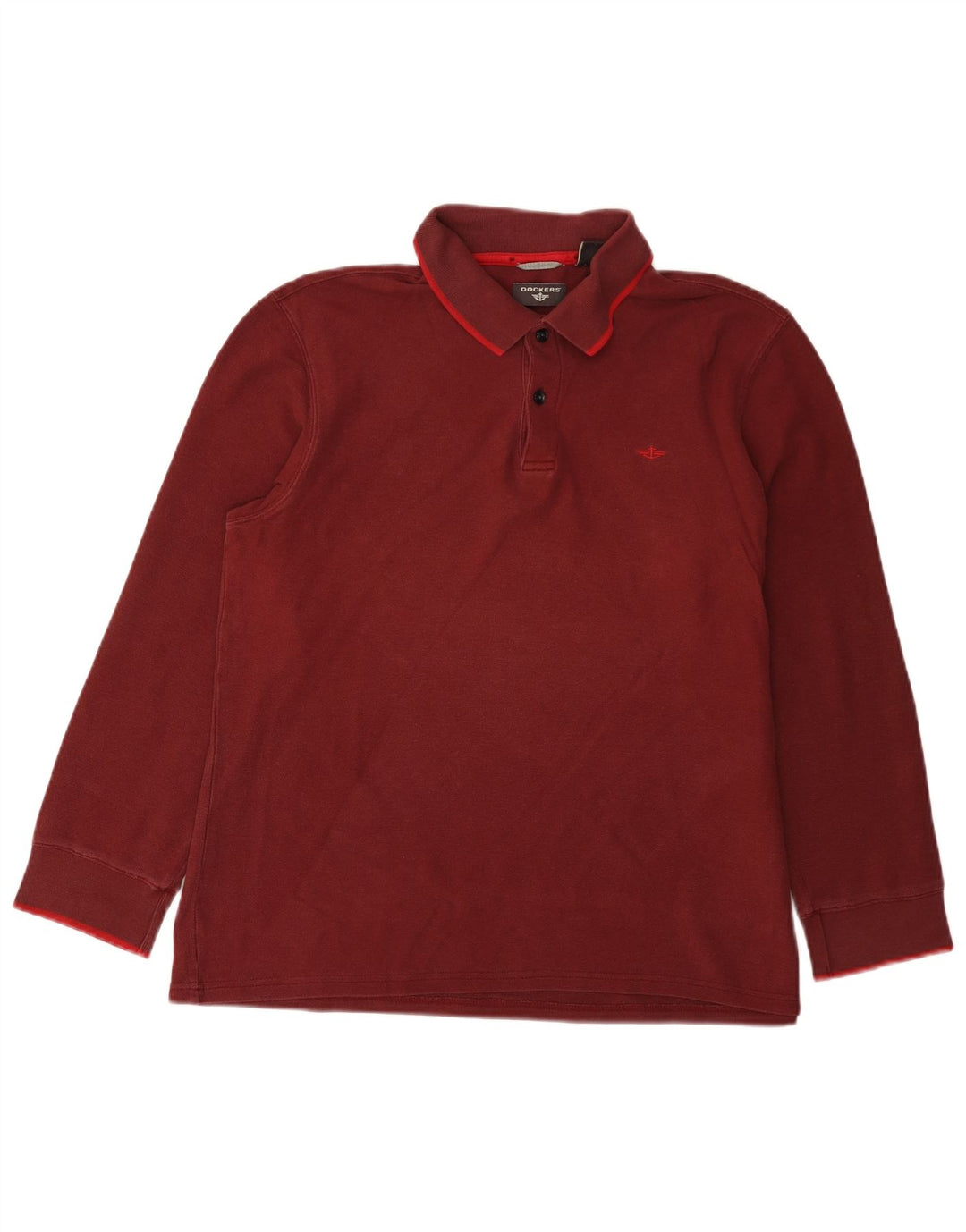 Męska koszulka polo z długim rękawem Dockers, średnia, bordowa bawełna