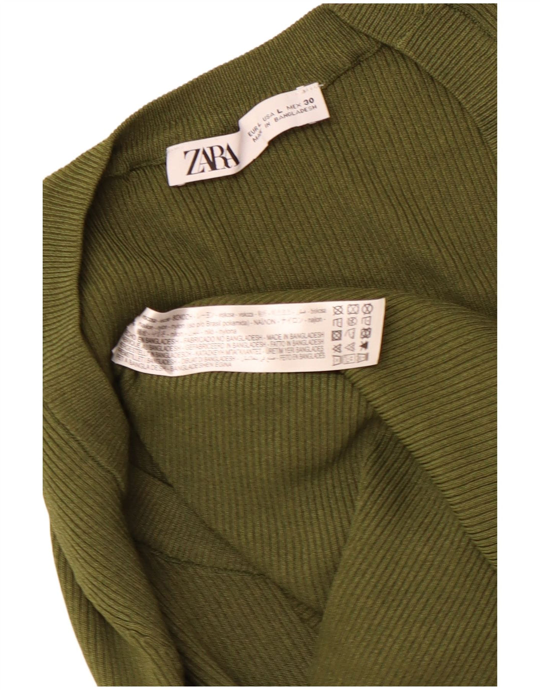 Damski krótki top ZARA z długim rękawem, UK 14, duży, khaki, wiskoza