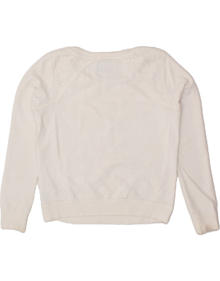 SUPERDRY Womens Oversized Sweatshirt Jumper UK 10 Small White Floral Vintage Superdry and Second-Hand Superdry from Messina Hembry 