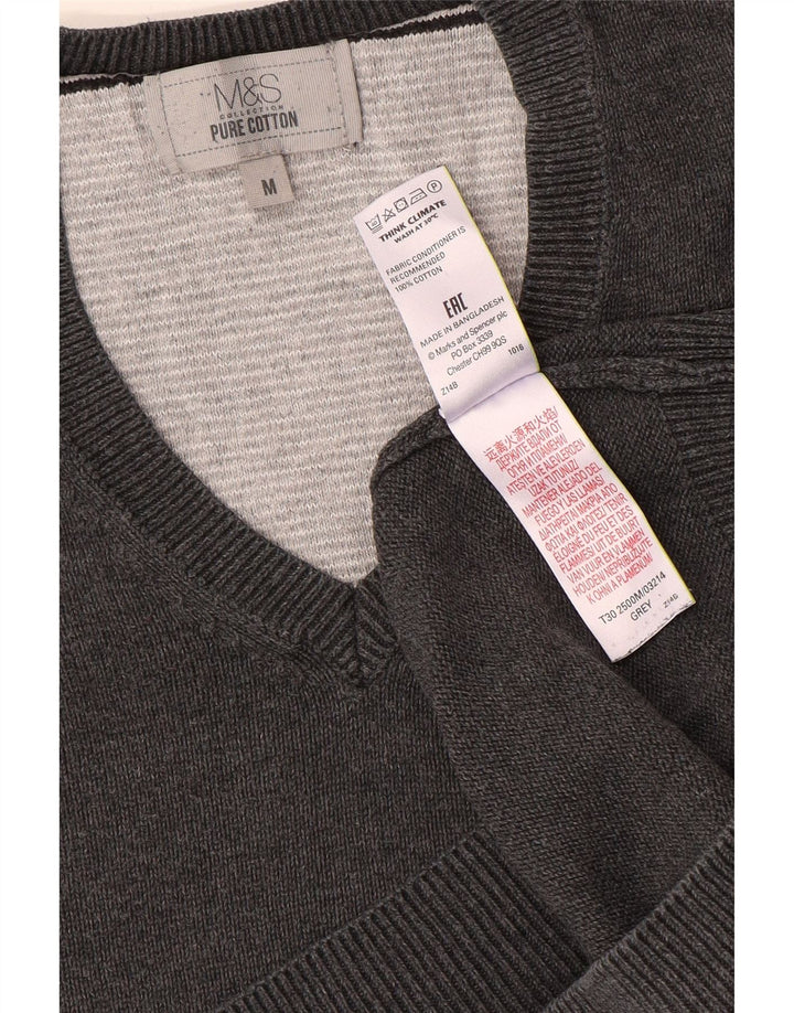 Marks & Spencer Męski sweter z dekoltem w kształcie litery V, średnioszary, bawełniany