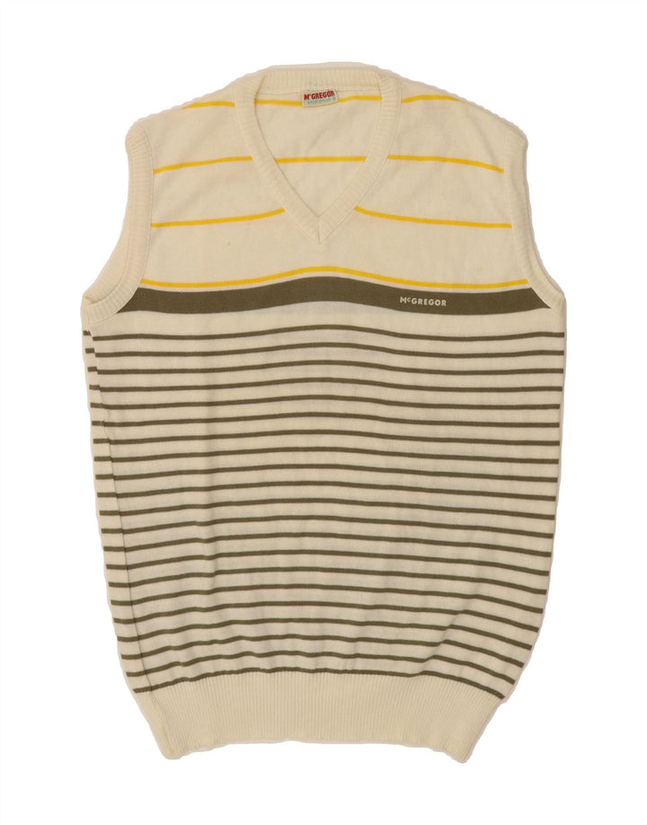 MCGREGOR Mens Vest Tank Top Large Off White Striped Wool Vintage McGregor and Second-Hand McGregor from Messina Hembry 