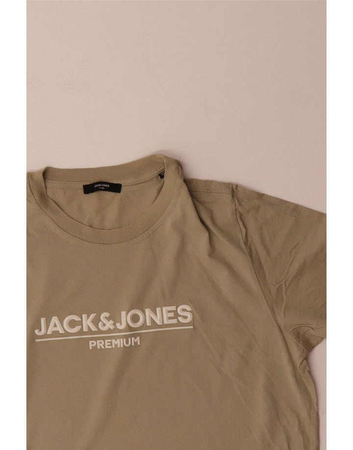 Męski T-shirt z grafiką JACK & JONES, średnio beżowy, bawełniany