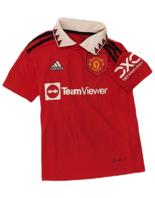Chłopięca koszulka polo ADIDAS Manchester United z grafiką, 7-8 lat, czerwona, z blokami kolorów