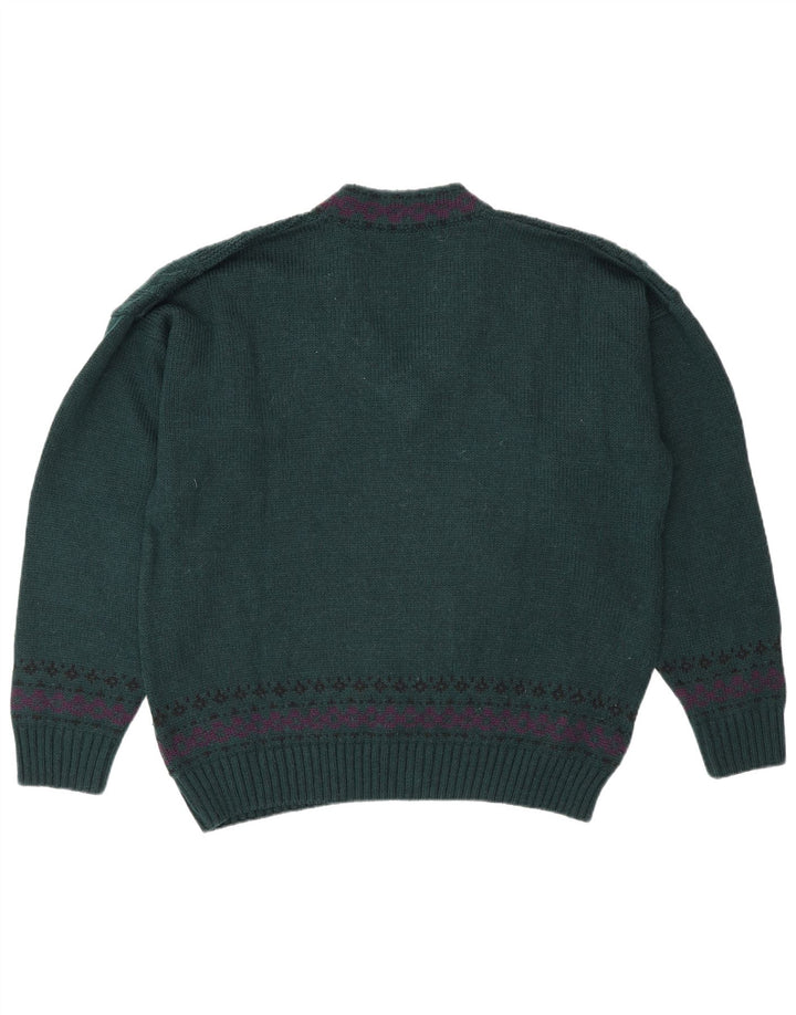 Męski sweter w stylu vintage z dekoltem w szpic IT 50 Średnia zielona wełna