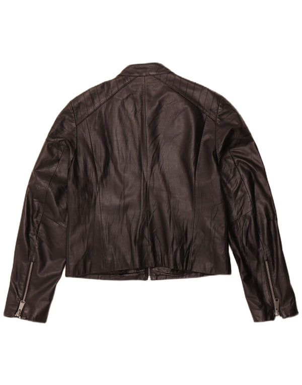 H&M Damska krótka skórzana kurtka UK 16, duża czarna skóra