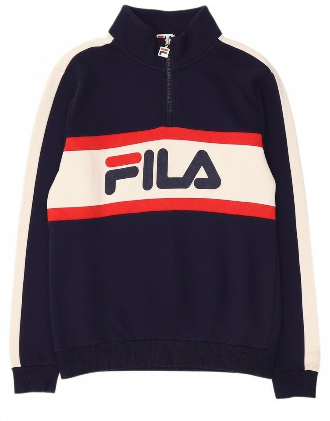 Męski sweter Fila z grafiką i zamkiem błyskawicznym, mały, granatowy, z blokami kolorów