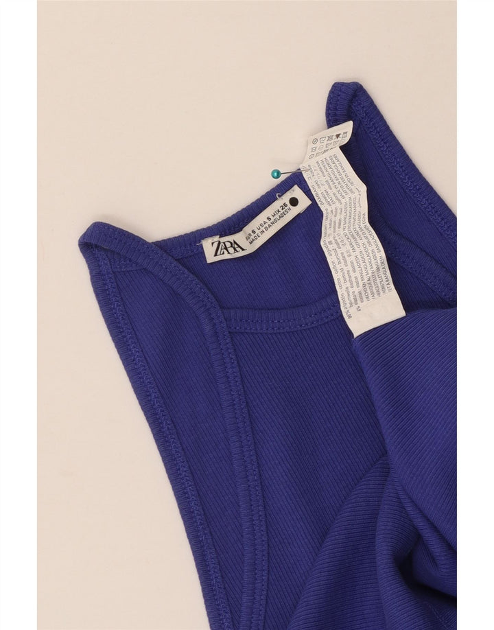 Krótki top damski Zara UK 8, mały, niebieski, bawełniany