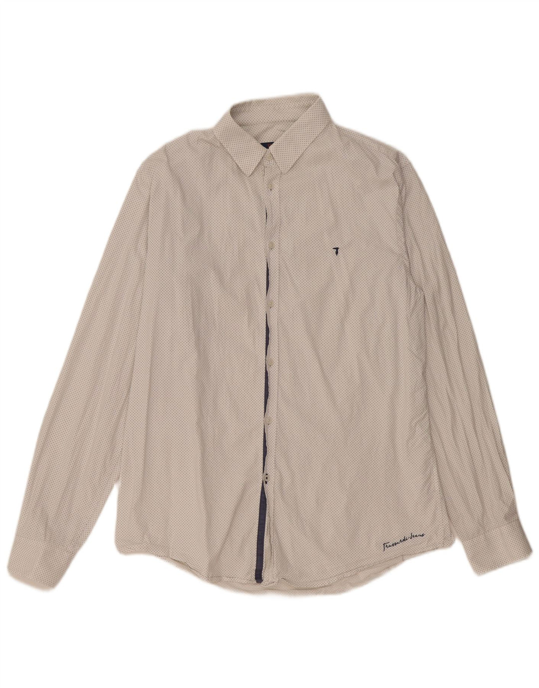 Trussardi Jeans Męska koszula slim fit z abstrakcyjnym wzorem, średnia biała bawełna