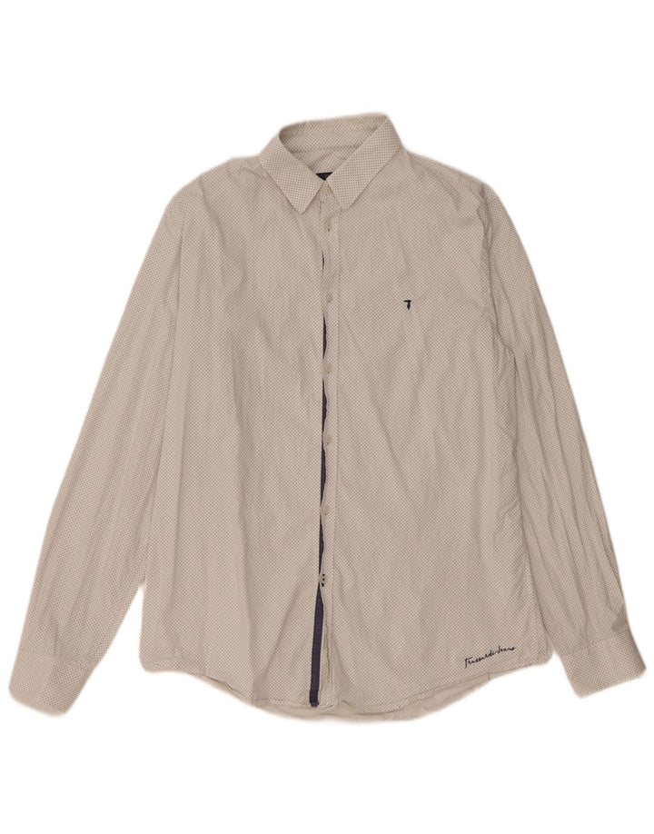 Trussardi Jeans Męska koszula slim fit z abstrakcyjnym wzorem, średnia biała bawełna