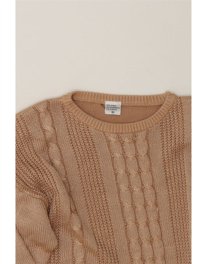 VINTAGE Mens Crew Neck Jumper Sweater Medium Beige Linen Vintage Vintage and Second-Hand Vintage from Messina Hembry 