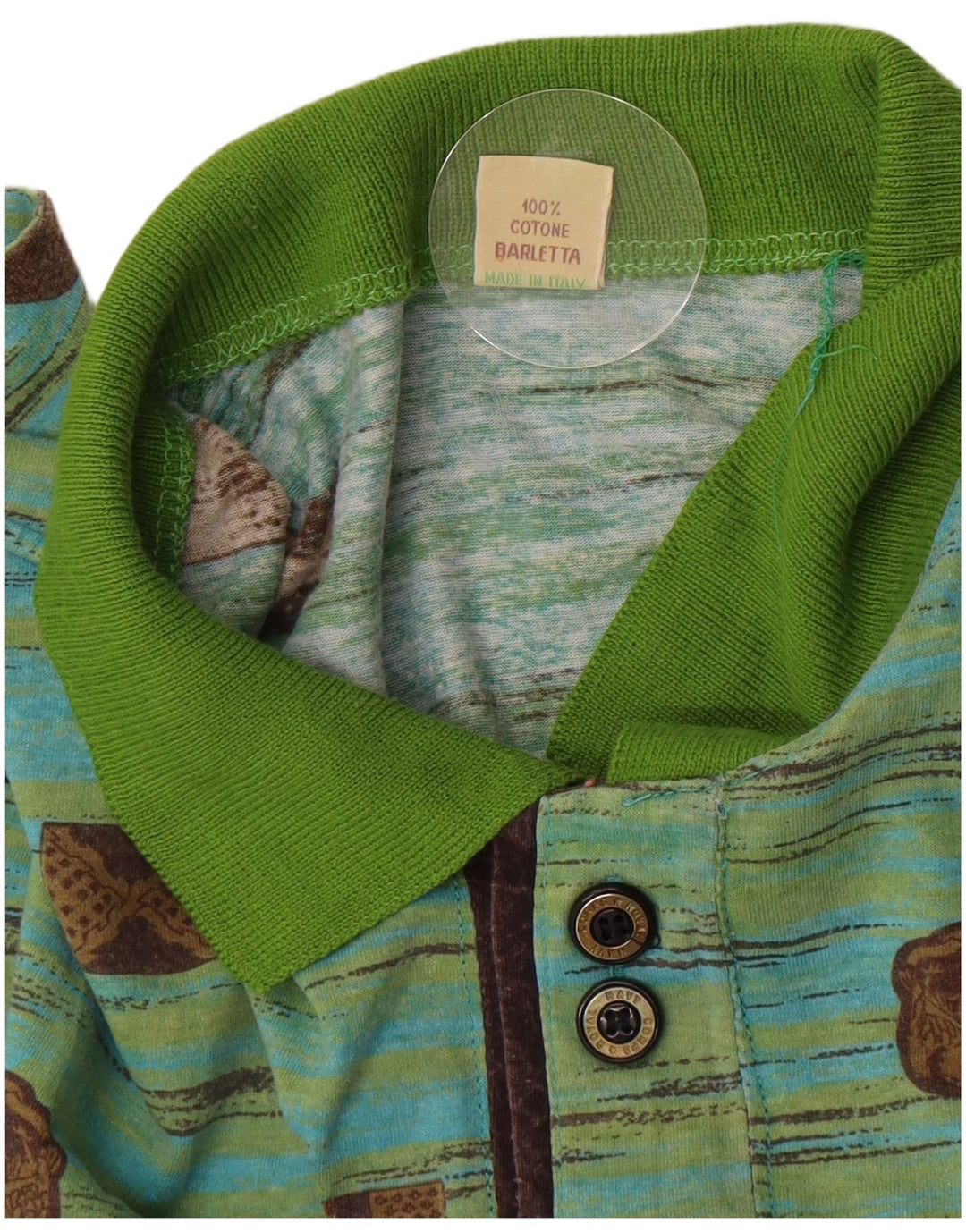 Męska koszulka polo Vintage IT 48 Średnio zielona bawełna geometryczna