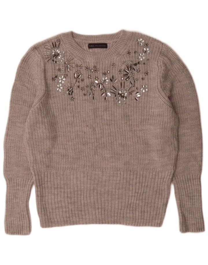 Marks & Spencer Damski sweter z okrągłym dekoltem, UK 14, średni szary akryl