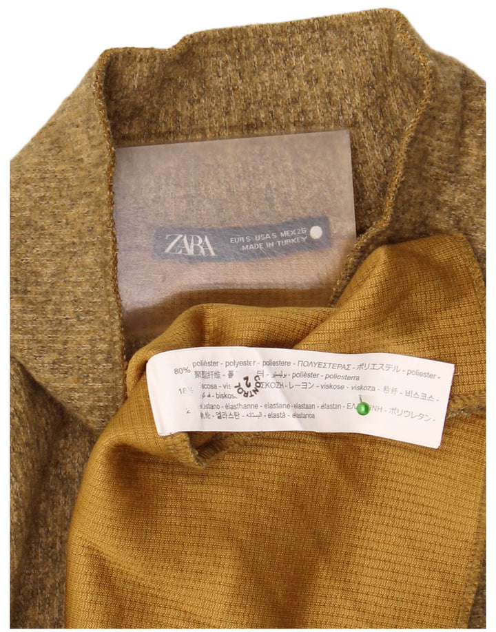 Damski krótki top Zara z długim rękawem, UK 10, mały, zielony, nakrapiany poliester