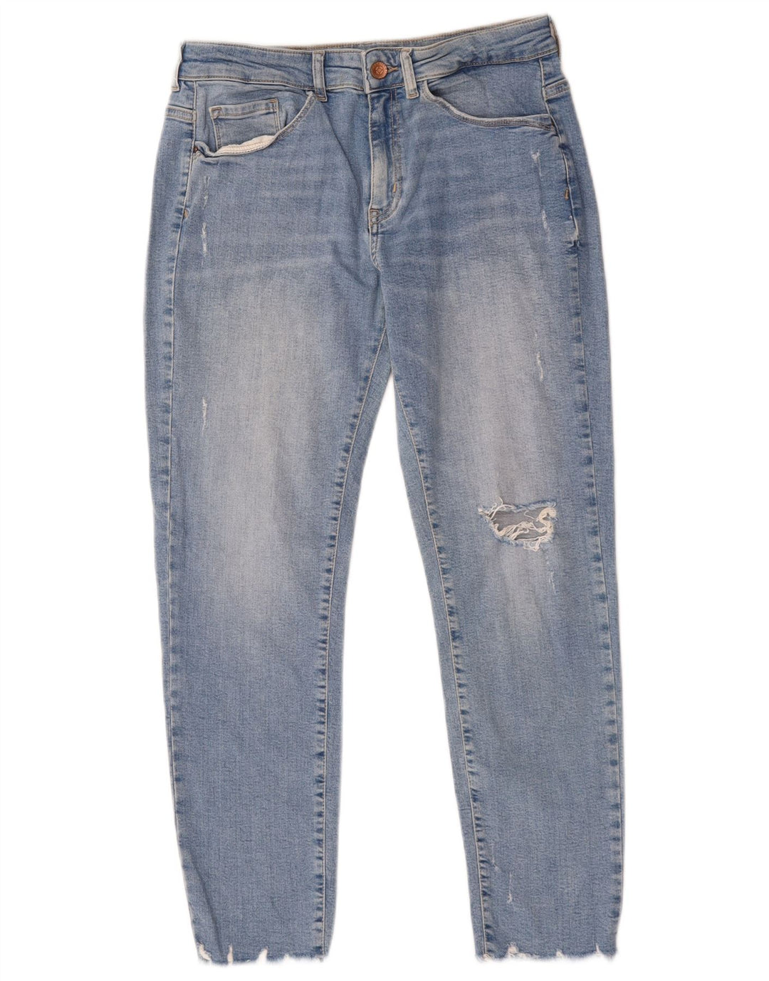Damskie jeansy Zara w trudnej sytuacji, przycięte, EU 40, średnie, W30, L25, niebieska bawełna