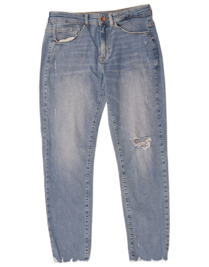 Damskie jeansy Zara w trudnej sytuacji, przycięte, EU 40, średnie, W30, L25, niebieska bawełna