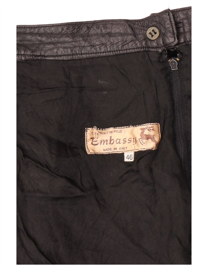 EMBASSY Damska skórzana spódnica z wysokim stanem IT 46 Large W26 Czarna skóra