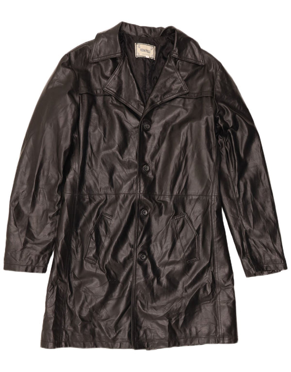 Vintage męski płaszcz skórzany UK 42 XL czarna skóra