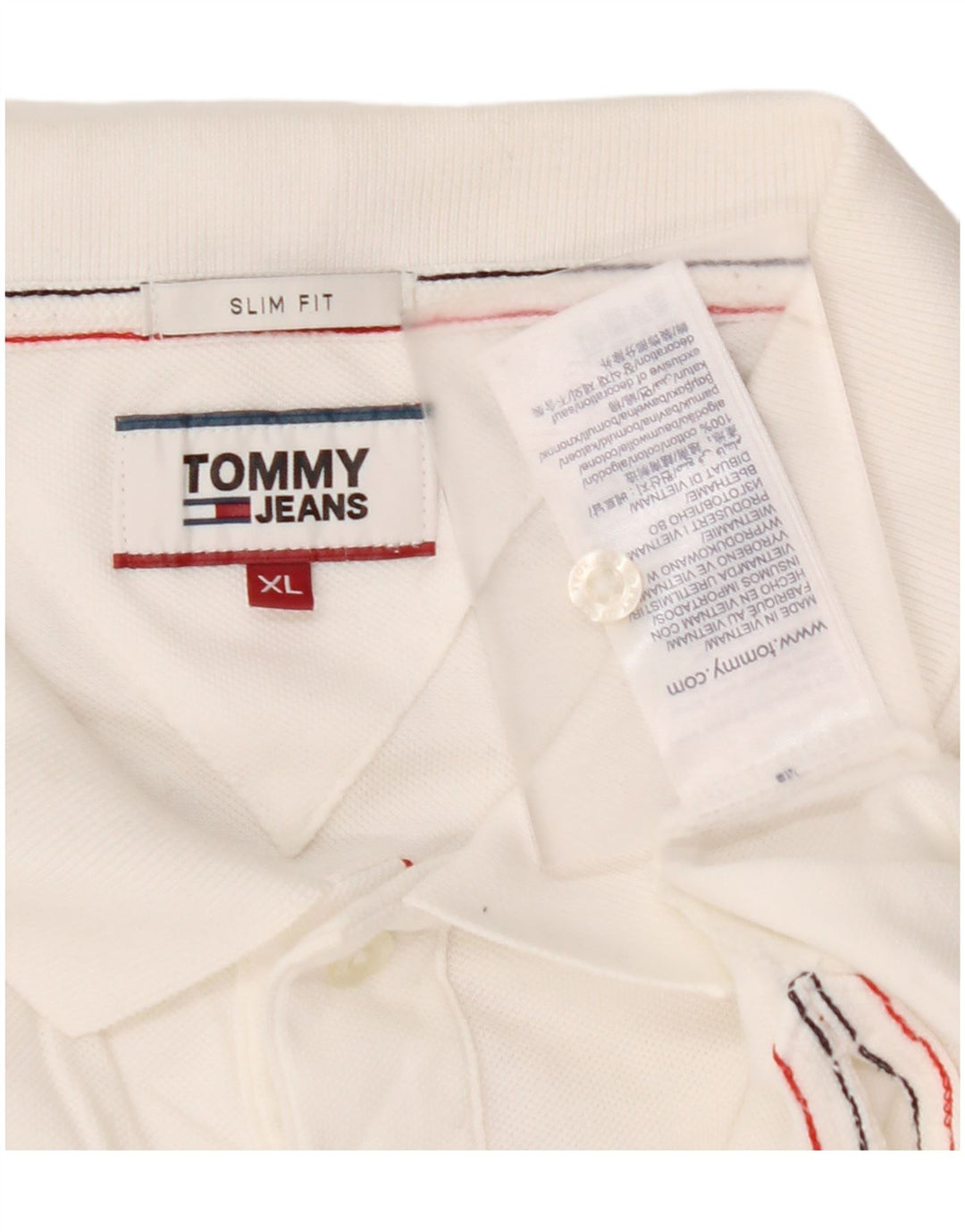 Męska koszulka polo slim fit TOMMY HILFIGER XL, biała, bawełniana