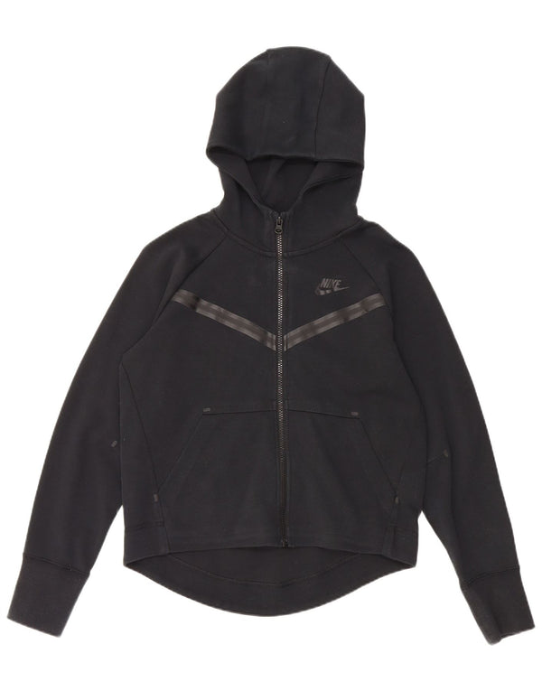 Dziewczęcy sweter z kapturem i zamkiem NIKE, 12-13 lat, duży, czarny, bawełniany w paski