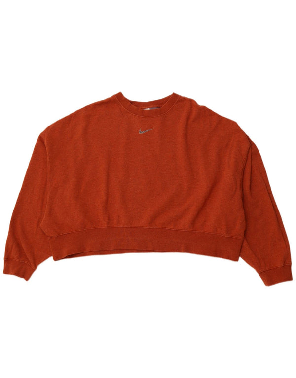 NIKE Womens Crop Oversized Sweatshirt Jumper UK 16 Large Orange Cotton