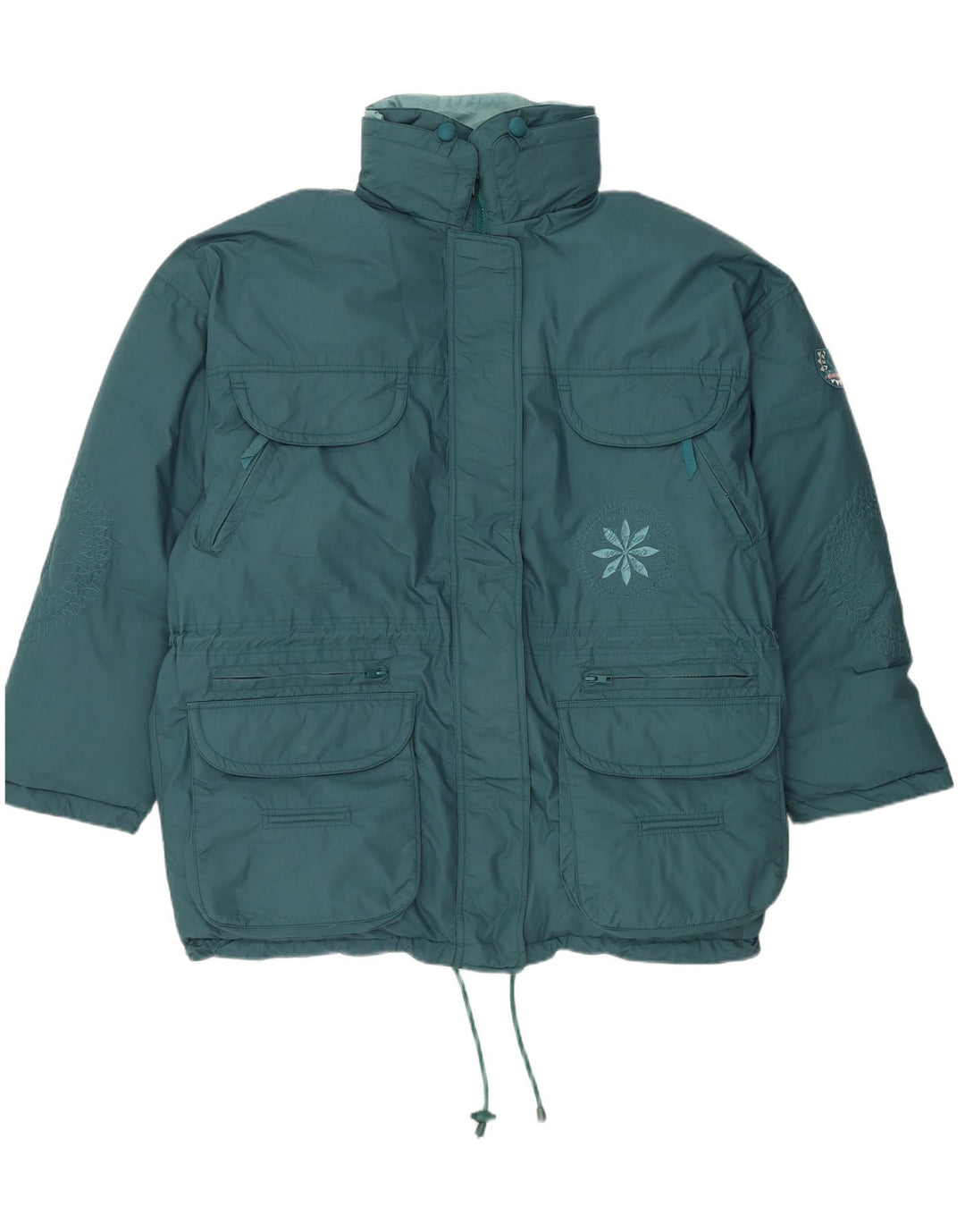 Damska, obszerna, wyściełana kurtka z kapturem DIADORA UK 16, duża niebieska w kwiaty